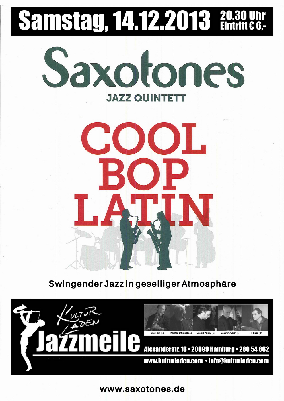 Plakat 990pxl. Saxotones jazzinhamburg